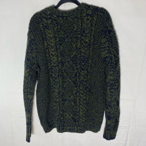 Far West Green & Navy Blue Cable Knit Crew Neck Pullover Sweater L - Picture 2 of 16